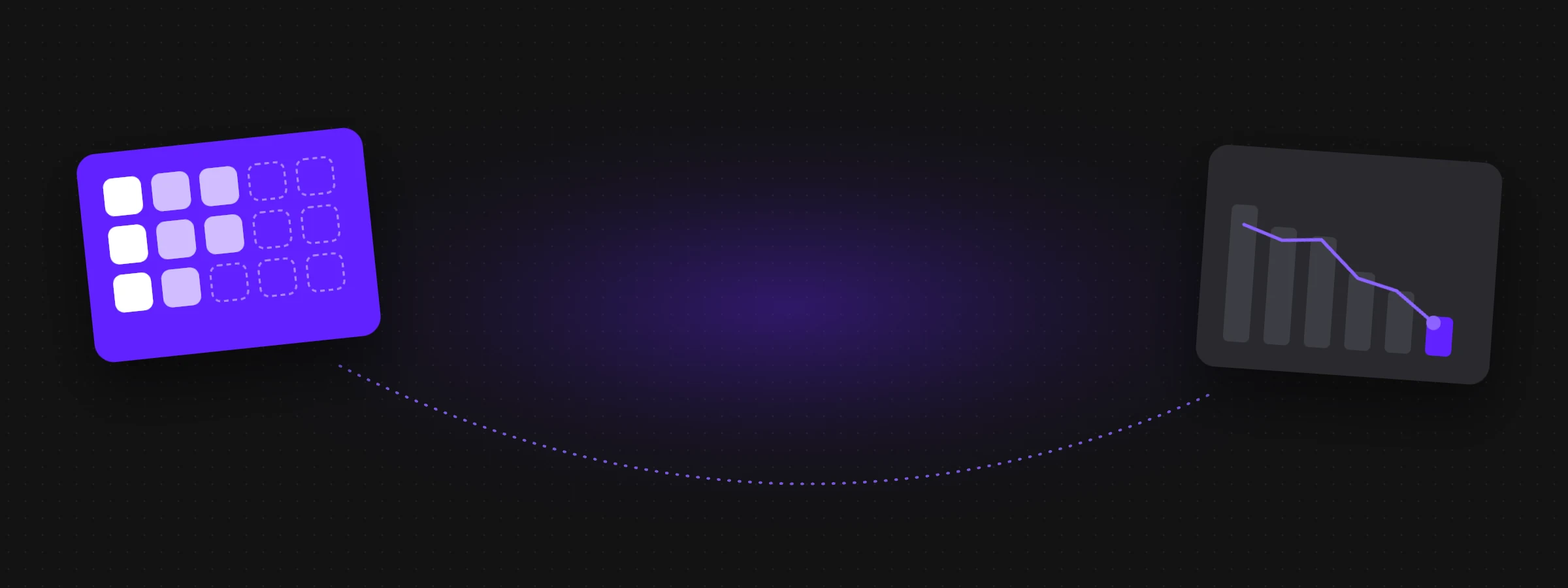 Dark header graphic with a purple grid of tokens and a falling cost chart